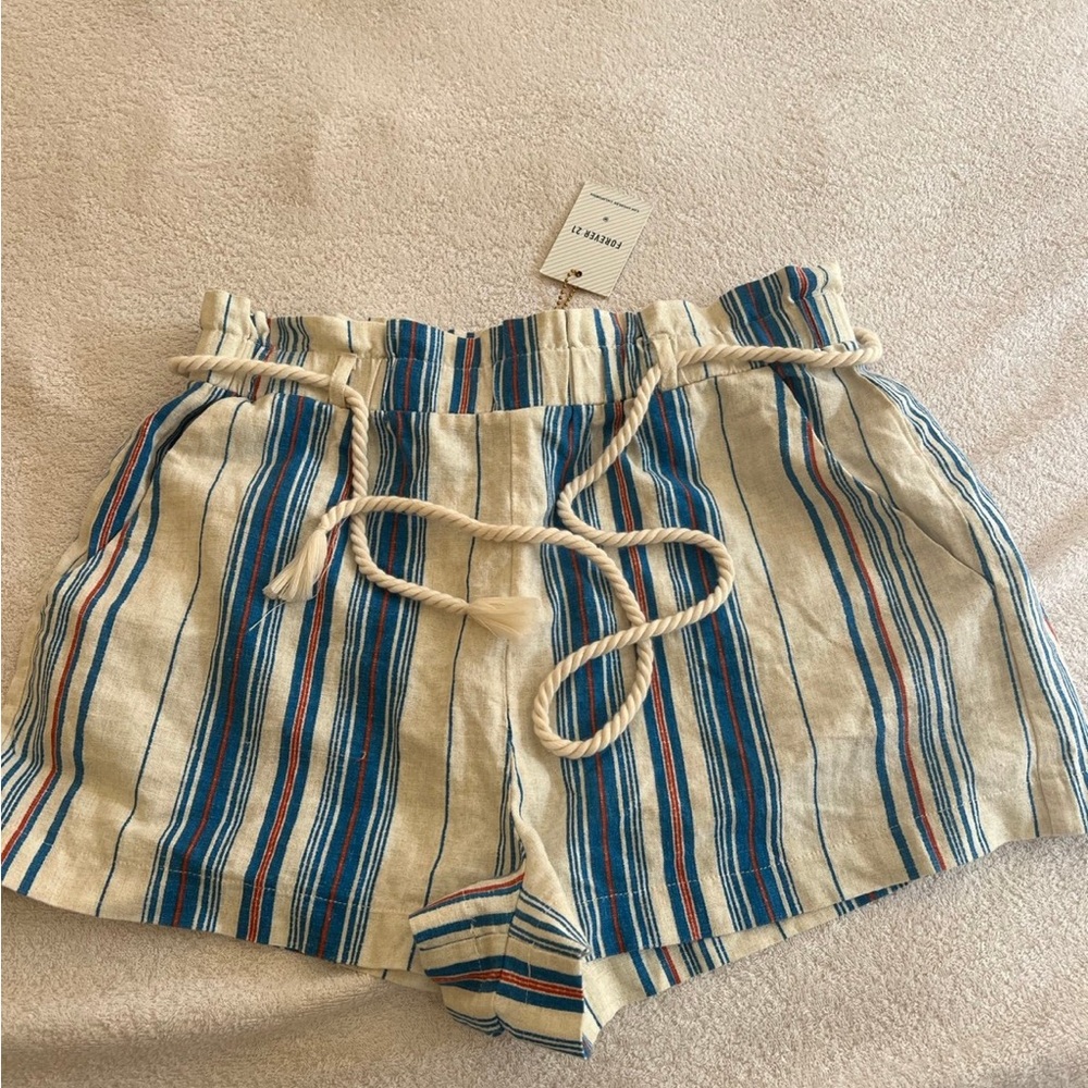 Striped linen look roped shorts Forever 21